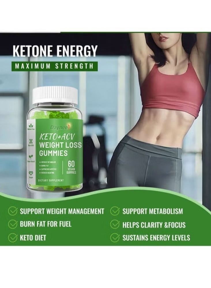 Weight Loss Gummies, Keto+ACV Weight Loss Gummies, Powerful Fat Burning and Appetite Suppression for Women and Men, Apple Flavored Slimming Gummies, 60 Vegan Gummies