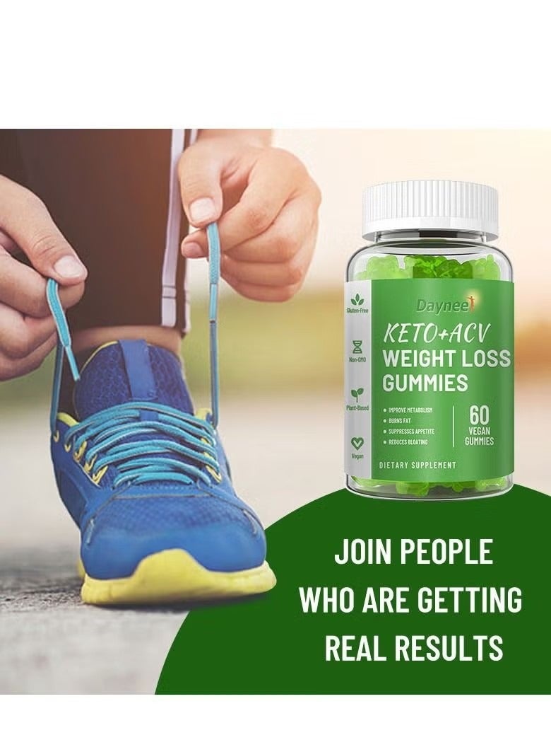 Weight Loss Gummies, Keto+ACV Weight Loss Gummies, Powerful Fat Burning and Appetite Suppression for Women and Men, Apple Flavored Slimming Gummies, 60 Vegan Gummies