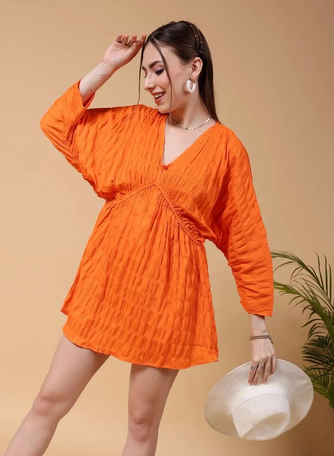 مرفوعة Women Fit and Flared Casual Solid Dolman Sleeves Dress