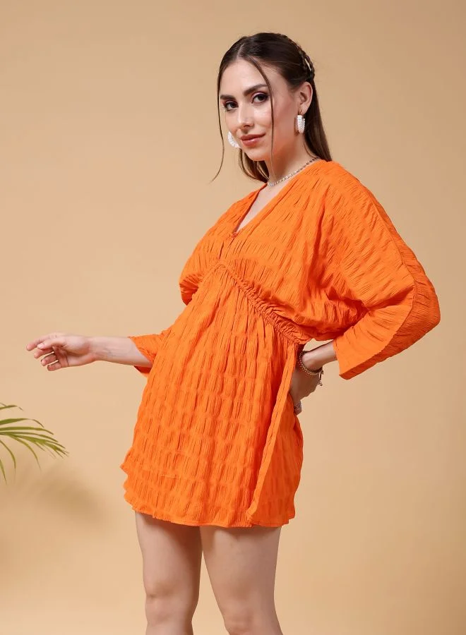 مرفوعة Women Fit and Flared Casual Solid Dolman Sleeves Dress