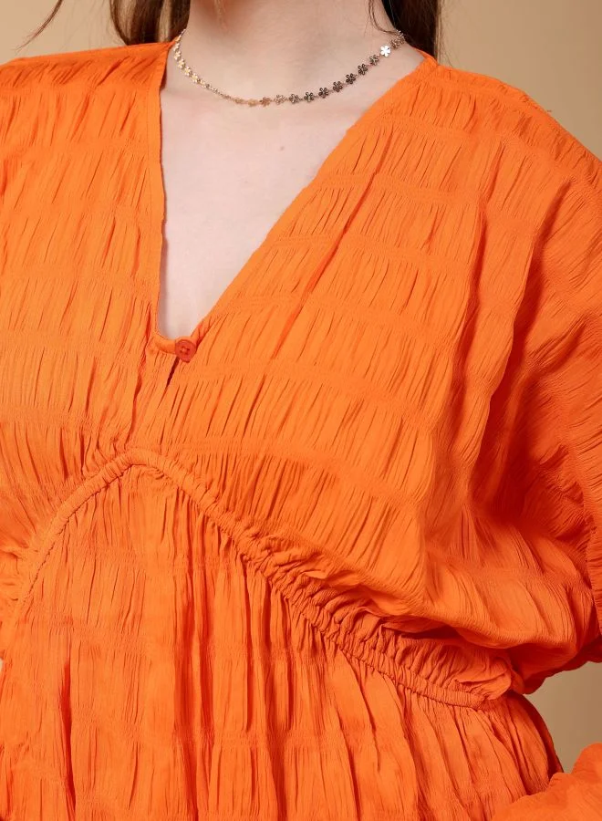 مرفوعة Women Fit and Flared Casual Solid Dolman Sleeves Dress
