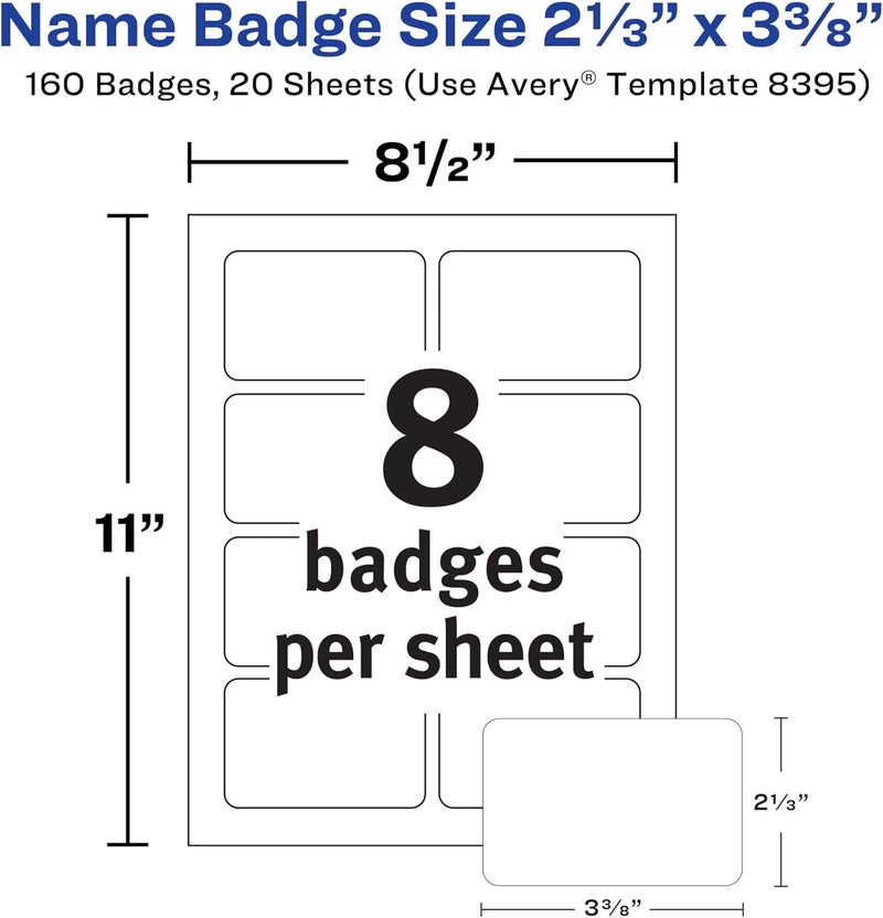 AVERY Premium Personalized Name Tags, Print or Write, 2-1/3" x 3-3/8", 160 Adhesive Tags (8395),white - Image 4