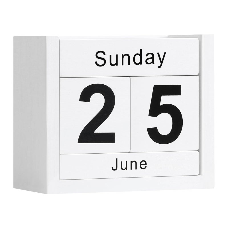 DEERINE Wooden Block Calendar for Desk, Daily Desktop Perpetual Desk Calendar, Cute Date Display Blocks Desk Accessory for Home Office Decor, Teacher, Classroom, Reusable Yearly, White - Image 1