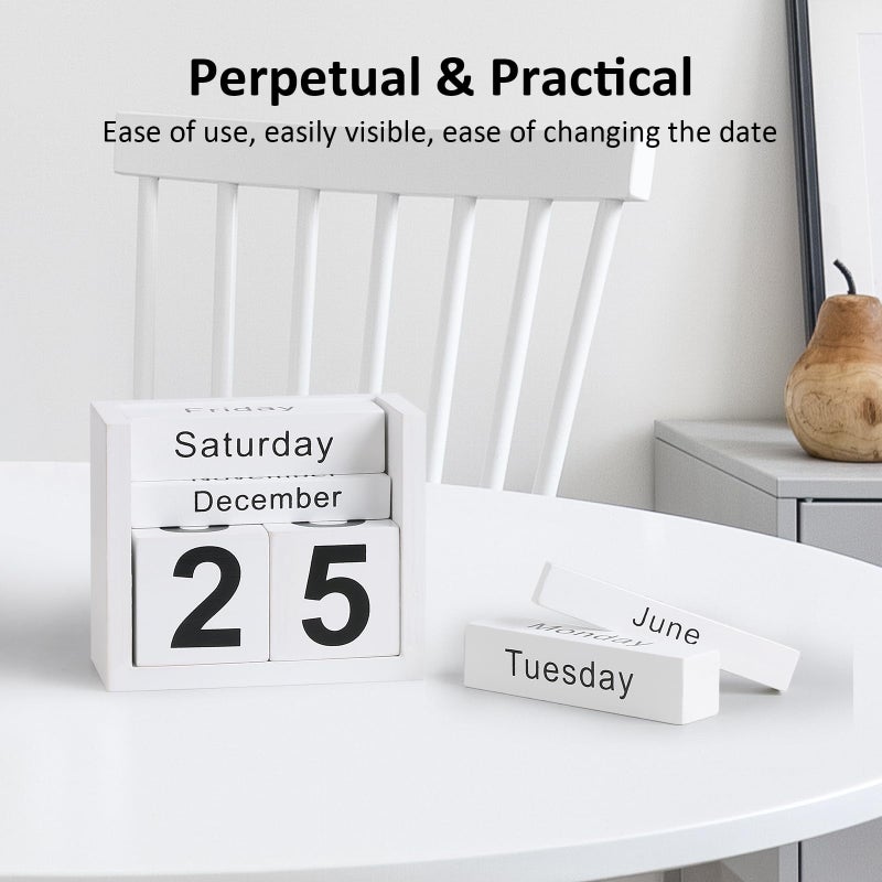 DEERINE Wooden Block Calendar for Desk, Daily Desktop Perpetual Desk Calendar, Cute Date Display Blocks Desk Accessory for Home Office Decor, Teacher, Classroom, Reusable Yearly, White - Image 5
