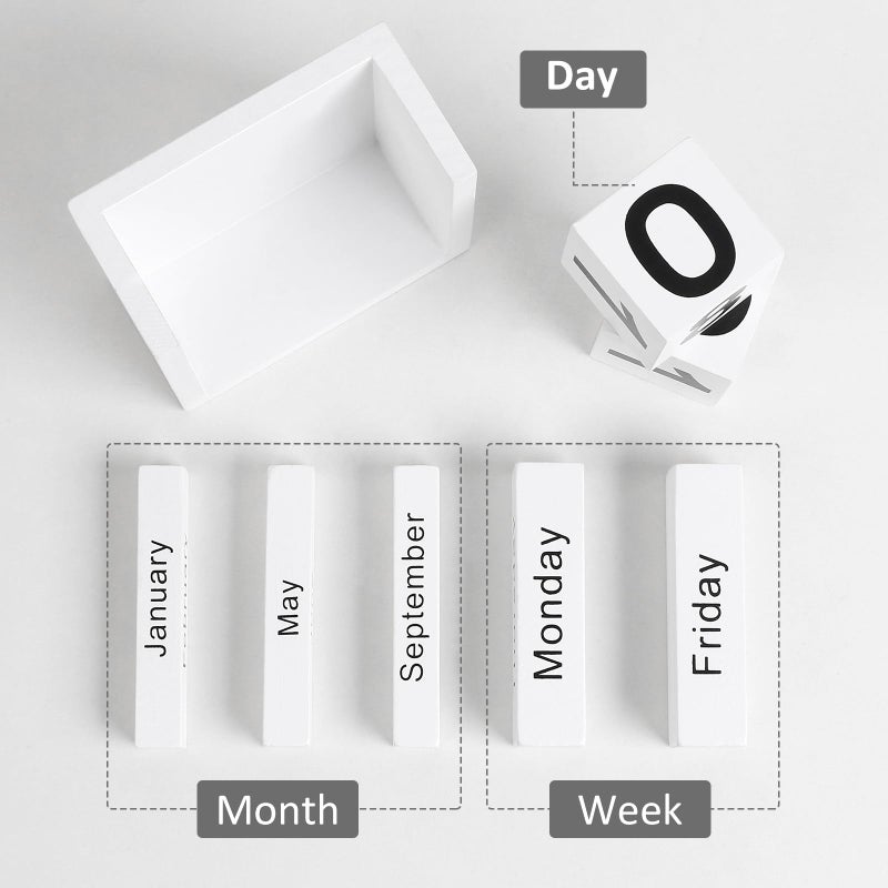 DEERINE Wooden Block Calendar for Desk, Daily Desktop Perpetual Desk Calendar, Cute Date Display Blocks Desk Accessory for Home Office Decor, Teacher, Classroom, Reusable Yearly, White - Image 4