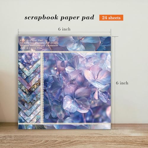 EAMOTOL Purple Flowers Scrapbooking Paper Pad - 24 Sheets 6'' x 6'' Aesthetic Patterned Decorative Collage Decoupage for Wrapping Folded Cardstock Supplies Gift Cardstock DIY Crafts Scrapbook Photo Album - Image 2