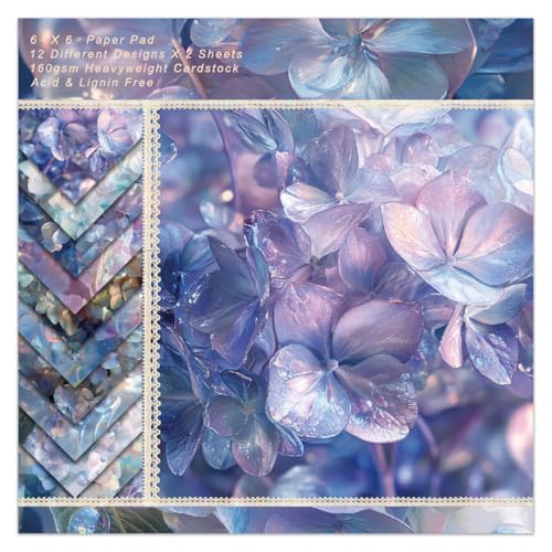 EAMOTOL Purple Flowers Scrapbooking Paper Pad - 24 Sheets 6'' x 6'' Aesthetic Patterned Decorative Collage Decoupage for Wrapping Folded Cardstock Supplies Gift Cardstock DIY Crafts Scrapbook Photo Album - Image 1