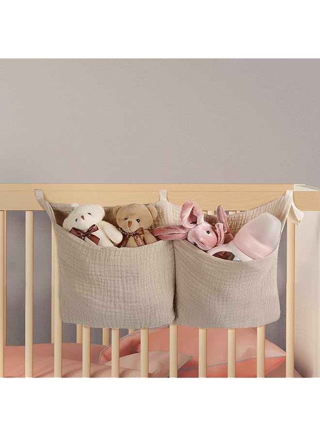Excefore Diaper Caddy And Organizer For Changing Table And Crib Multi Functional Hanging Diaper Stacker Nursery Organizer For Cribs Diaper Holder Baby Crib Hanging Storage And Accessories(Khaki 8"X15") - Image 1