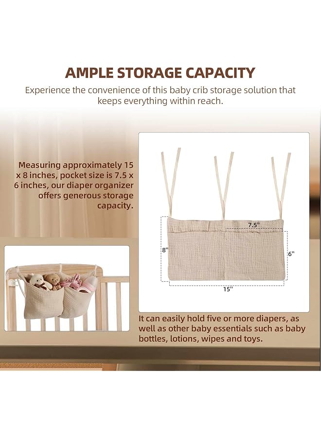 Excefore Diaper Caddy And Organizer For Changing Table And Crib Multi Functional Hanging Diaper Stacker Nursery Organizer For Cribs Diaper Holder Baby Crib Hanging Storage And Accessories(Khaki 8"X15") - Image 2