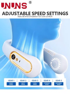 UNUNS 5 Speeds Portable Neck Fan,USB Rechargeable Bladeless Personal Fans,Battery Operated Wearable Portable Fan For Travel,Leafless Headphone Design,Personal Cooling Neck Fan  - Image 3