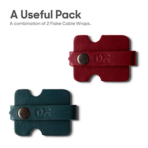 DailyObjects Flake Cable Wrap for Cables/Chords/Wires | Wire Winder, Headphones Holder, Mini Clip Organiser | Made, Dry-Milled Leather | (Green and Red) - Set of 2 - Image 2