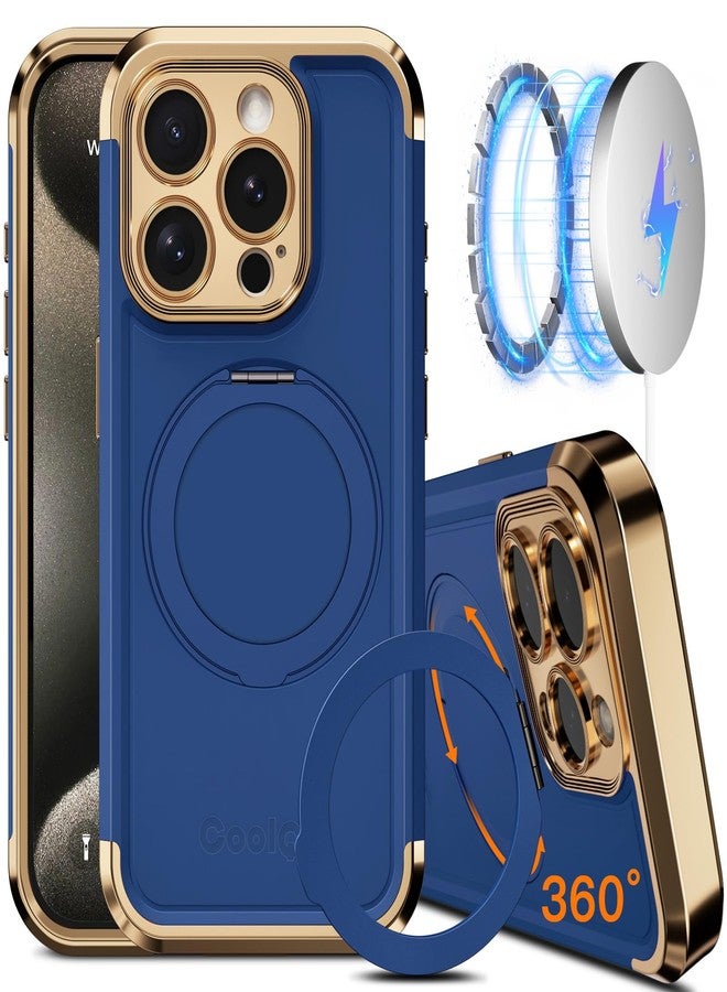 COOLQO for iPhone 15 Pro Max Case 6.7'' Upgraded 360° Spin Magnetic Stand [Compatible with Magsafe][Military Protection] Shockproof Protective Phone Holder Cover for iPhone 15 Pro Max, Blue Gold - Image 1