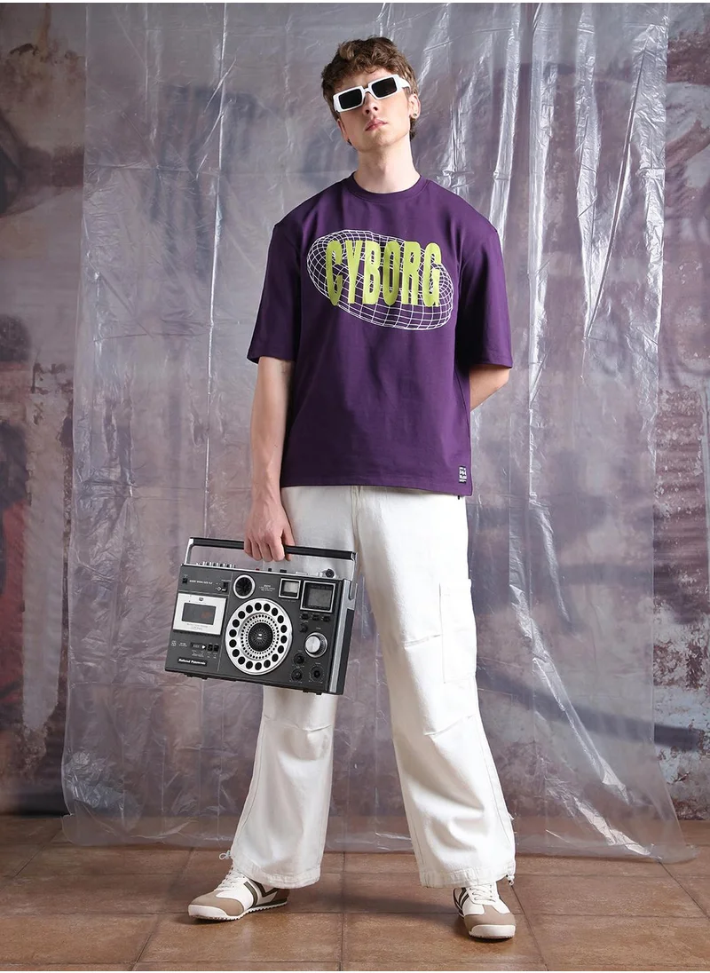 Hubberholme Upgrade your wardrobe with this premium Purple Oversized Tshirts Printed design crafted from 100% Cotton featuring Half Sleeve with Slip on closure.