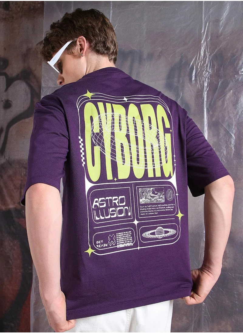 Hubberholme Upgrade your wardrobe with this premium Purple Oversized Tshirts Printed design crafted from 100% Cotton featuring Half Sleeve with Slip on closure.