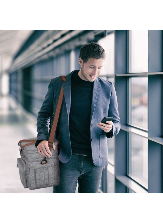 23L معزول الغداء مربع للرجال والنساء ، قابلة للتوسيع مزدوجة حقيبة الغداء المبردة ، خفيفة الوزن ، ومكافحة تسرب حقيبة يد ، حقيبة الأنسجة مع الجانب ، رمادي