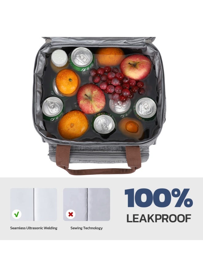 23L معزول الغداء مربع للرجال والنساء ، قابلة للتوسيع مزدوجة حقيبة الغداء المبردة ، خفيفة الوزن ، ومكافحة تسرب حقيبة يد ، حقيبة الأنسجة مع الجانب ، رمادي