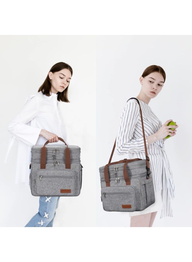 23L معزول الغداء مربع للرجال والنساء ، قابلة للتوسيع مزدوجة حقيبة الغداء المبردة ، خفيفة الوزن ، ومكافحة تسرب حقيبة يد ، حقيبة الأنسجة مع الجانب ، رمادي