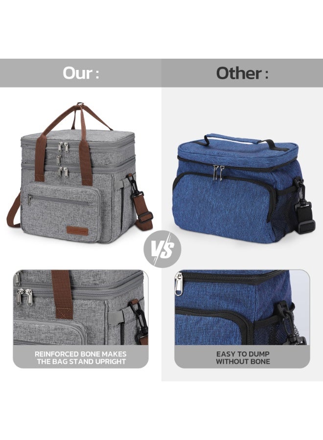 23L معزول الغداء مربع للرجال والنساء ، قابلة للتوسيع مزدوجة حقيبة الغداء المبردة ، خفيفة الوزن ، ومكافحة تسرب حقيبة يد ، حقيبة الأنسجة مع الجانب ، رمادي
