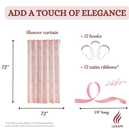 Luxape Bow Shower Curtain, Coquette Handcrafted Bow Tie Bath Curtain for Master Bathroom, Ruched Microfiber Bathroom Curtain with 12 Buttonholes, 72" W x 72" H (Coquette Pink) - Image 5