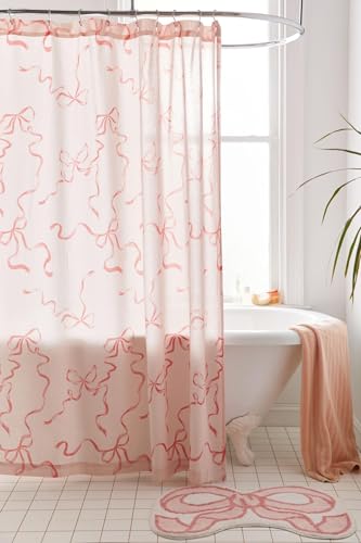 Luxape Bow Shower Curtain, Coquette Handcrafted Bow Tie Bath Curtain for Master Bathroom, Ruched Microfiber Bathroom Curtain with 12 Buttonholes, 72" W x 72" H (Coquette Pink) - Image 1