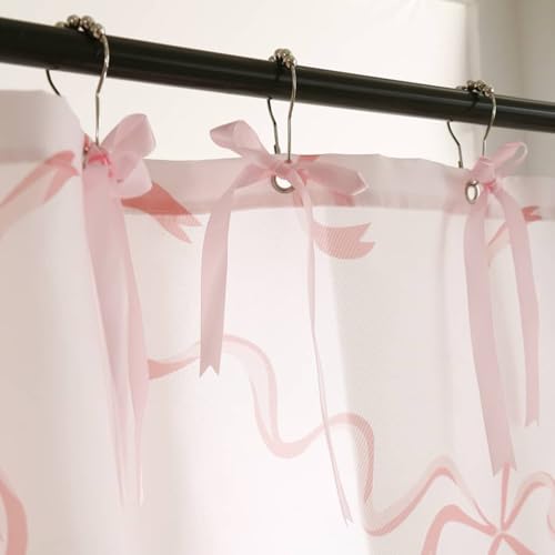 Luxape Bow Shower Curtain, Coquette Handcrafted Bow Tie Bath Curtain for Master Bathroom, Ruched Microfiber Bathroom Curtain with 12 Buttonholes, 72" W x 72" H (Coquette Pink) - Image 2