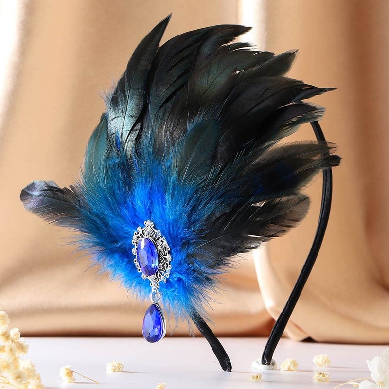 GENBREE GENBREE 1920s Flapper Headband Black Feather Headpiece Feather Hair Hoop Feather Headwear Cocktail Party Hair Accessories for Women 