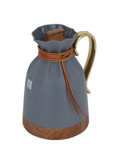 Alsaif Gallery Dark gray Balqis thermos with golden wooden handle, 1 liter  - Image 2