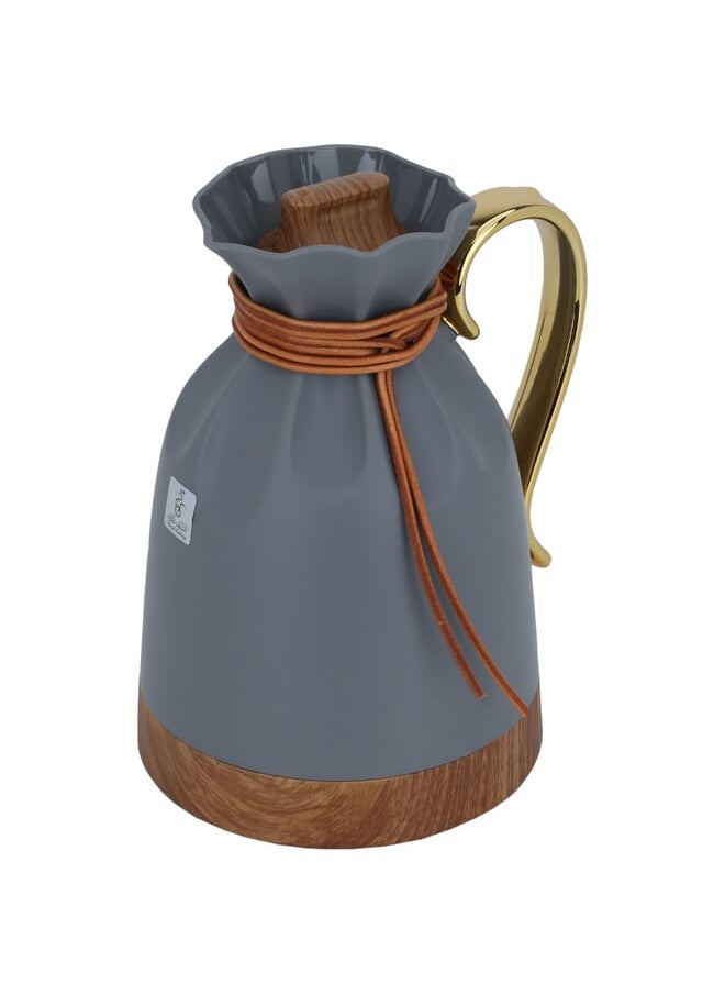 Alsaif Gallery Dark gray Balqis thermos with golden wooden handle, 1 liter  - Image 2