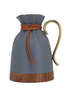 Alsaif Gallery Dark gray Balqis thermos with golden wooden handle, 1 liter  - Image 1