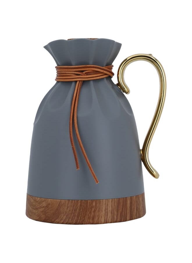 Alsaif Gallery Dark gray Balqis thermos with golden wooden handle, 1 liter  - Image 1