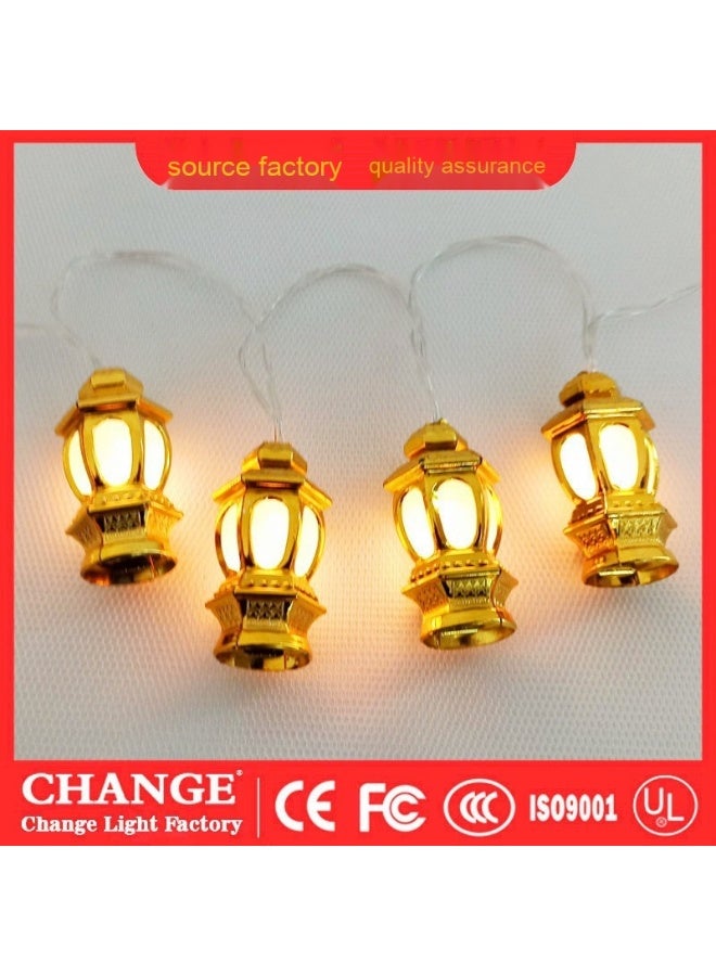 NIBEMINENT Ramadan Decorations Lantern Lights, 9.8 Ft 20 LEDs Lantern Metal String Lights Battery Operated Lights Ramadan Kareem Eid Al Adha Decoration for Home Eid Party Light 