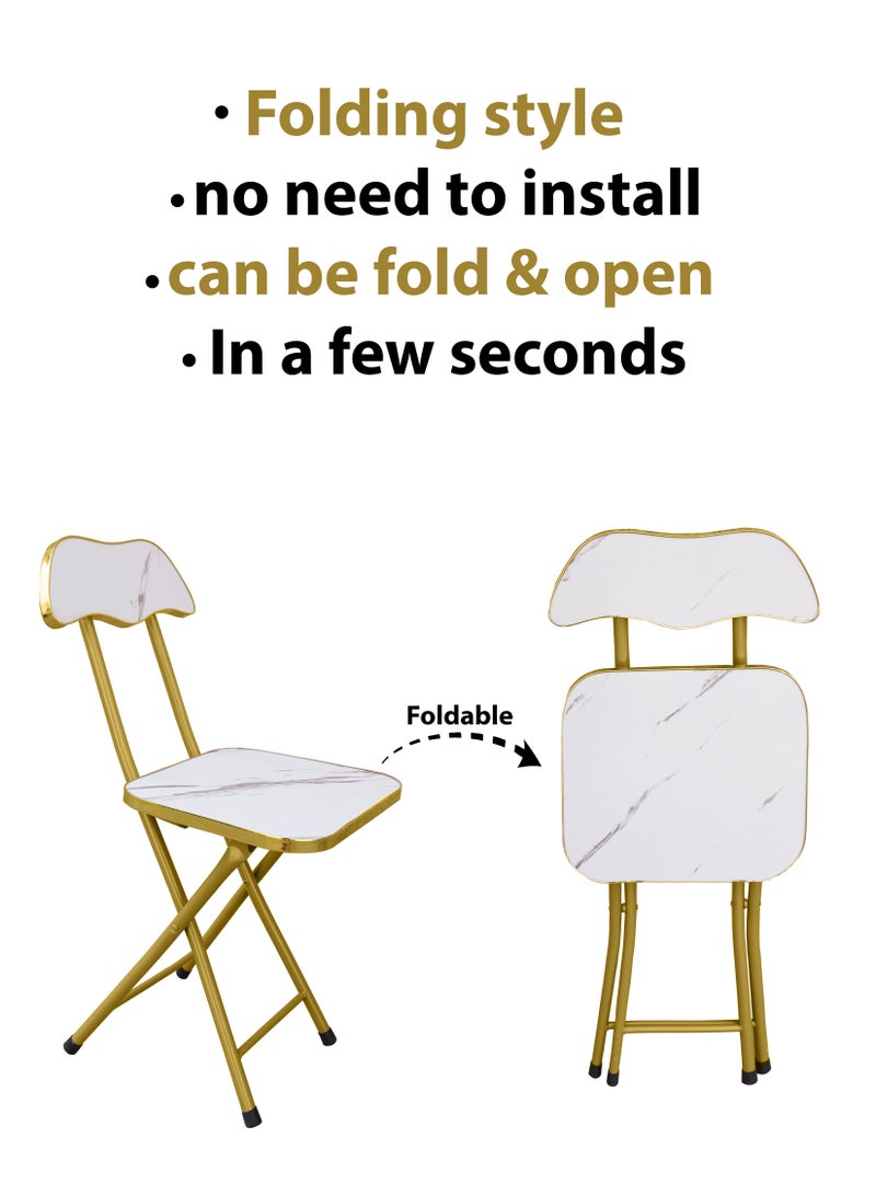 Toshionics Portable Foldable Marble Wooden Square Chair Folding Stool Seats Metal Frame For Breakfast Computer Office Workstation Kitchen Balcony Home Dining Outdoor Picnic Beach Desert Camping - Image 3
