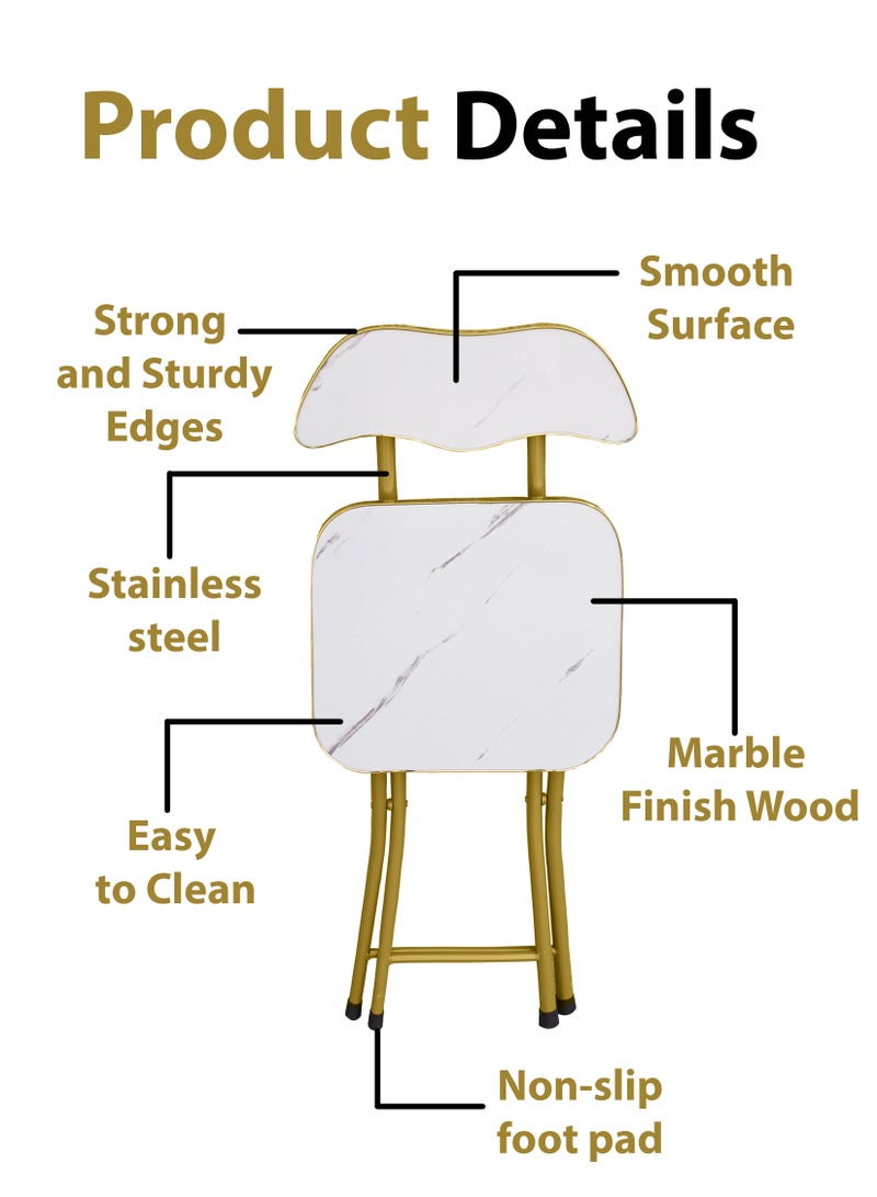 Toshionics Portable Foldable Marble Wooden Square Chair Folding Stool Seats Metal Frame For Breakfast Computer Office Workstation Kitchen Balcony Home Dining Outdoor Picnic Beach Desert Camping - Image 2