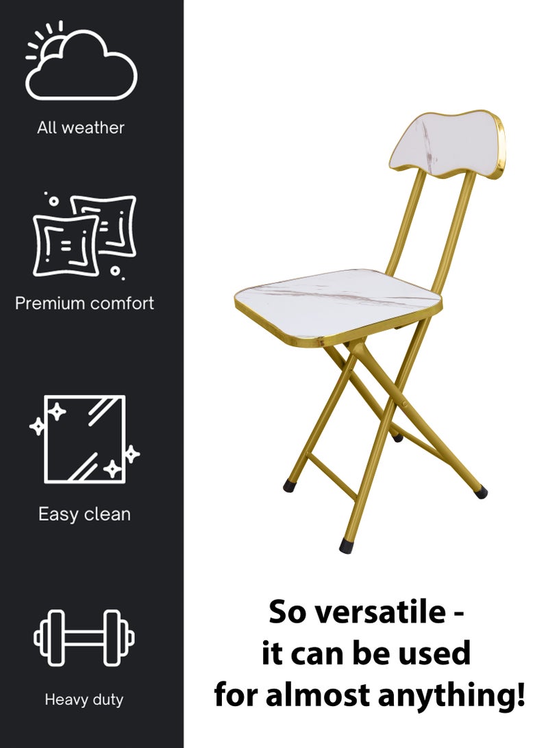 Toshionics Portable Foldable Marble Wooden Square Chair Folding Stool Seats Metal Frame For Breakfast Computer Office Workstation Kitchen Balcony Home Dining Outdoor Picnic Beach Desert Camping - Image 4