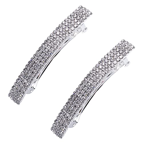Meisuitd Crystal Hair Barrette 2 Pcs Sparkly Rhinestone Hair Clip French Design Bridal Fashion Gorgeous Bling Rhinestone Hair Clips Ponytail Holder Side Clips 2.55 inch - Image 1
