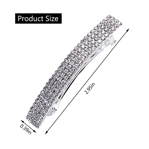 Meisuitd Crystal Hair Barrette 2 Pcs Sparkly Rhinestone Hair Clip French Design Bridal Fashion Gorgeous Bling Rhinestone Hair Clips Ponytail Holder Side Clips 2.55 inch - Image 5
