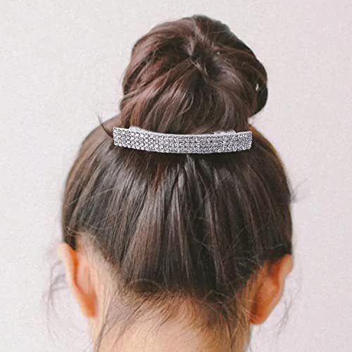 Meisuitd Crystal Hair Barrette 2 Pcs Sparkly Rhinestone Hair Clip French Design Bridal Fashion Gorgeous Bling Rhinestone Hair Clips Ponytail Holder Side Clips 2.55 inch - Image 4