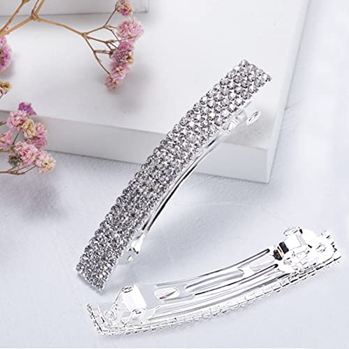 Meisuitd Crystal Hair Barrette 2 Pcs Sparkly Rhinestone Hair Clip French Design Bridal Fashion Gorgeous Bling Rhinestone Hair Clips Ponytail Holder Side Clips 2.55 inch - Image 3