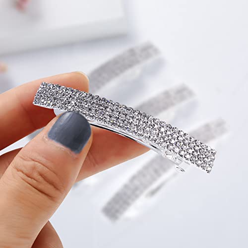 Meisuitd Crystal Hair Barrette 2 Pcs Sparkly Rhinestone Hair Clip French Design Bridal Fashion Gorgeous Bling Rhinestone Hair Clips Ponytail Holder Side Clips 2.55 inch - Image 2