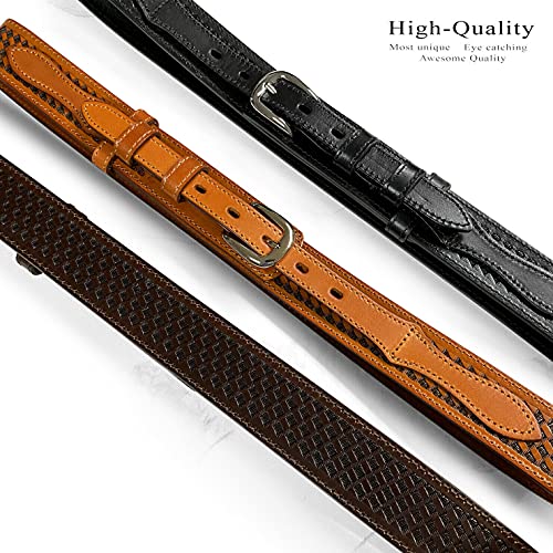 Belts.com 10572 Genuine Full Grain Leather Basketweave Tooled Engraved Western Ranger Belt (Black, 36) - Image 4