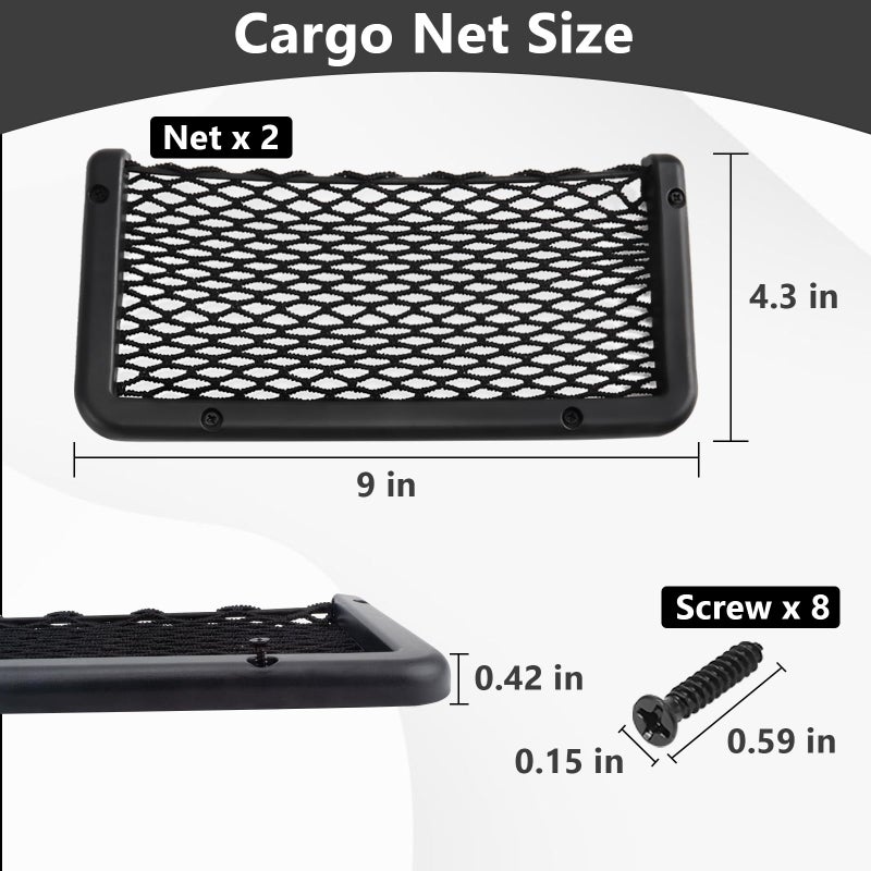 ecocstm 2 PCS Car Net Pocket, ABS Plastic Frame Cargo Net Storage Pockets Phone Nets, Car Mesh Net Pockets with Screws for Auto, RV, Boat, and Camper Storage Nets (9 x 4.3 Inch) - Image 2