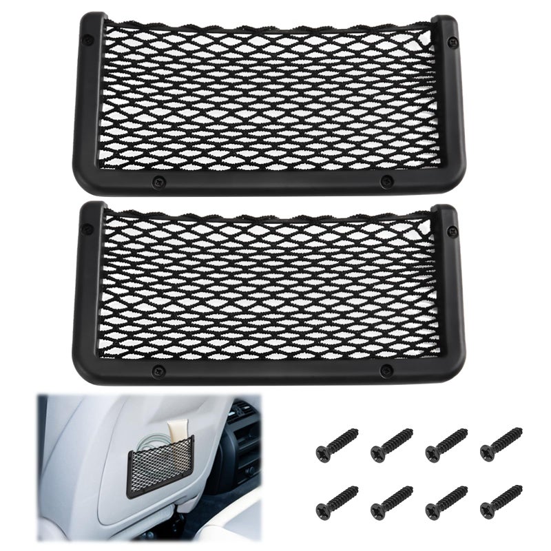 ecocstm 2 PCS Car Net Pocket, ABS Plastic Frame Cargo Net Storage Pockets Phone Nets, Car Mesh Net Pockets with Screws for Auto, RV, Boat, and Camper Storage Nets (9 x 4.3 Inch) - Image 1