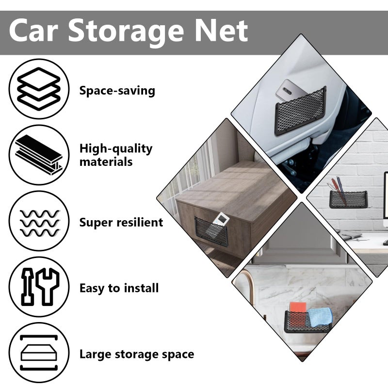 ecocstm 2 PCS Car Net Pocket, ABS Plastic Frame Cargo Net Storage Pockets Phone Nets, Car Mesh Net Pockets with Screws for Auto, RV, Boat, and Camper Storage Nets (9 x 4.3 Inch) - Image 5