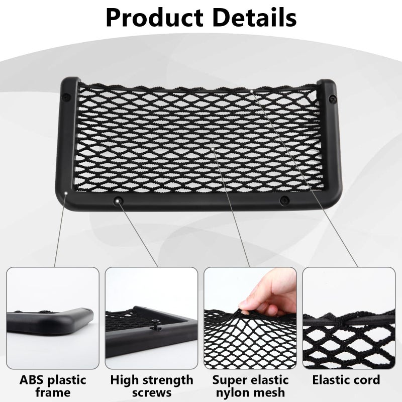 ecocstm 2 PCS Car Net Pocket, ABS Plastic Frame Cargo Net Storage Pockets Phone Nets, Car Mesh Net Pockets with Screws for Auto, RV, Boat, and Camper Storage Nets (9 x 4.3 Inch) - Image 3