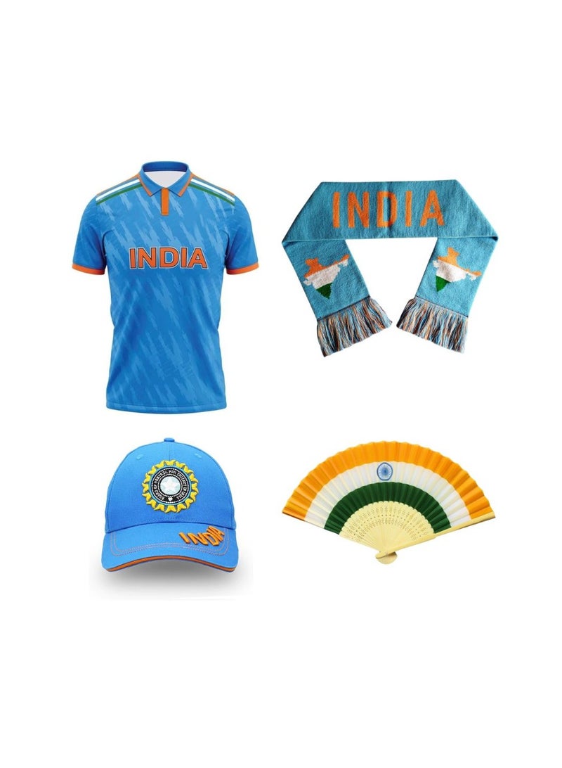 PRINTSHOP4ME India Cricket Combo–T-Shirt,Cap,Scarf&Hand Fan For Celebrations Match Days&Events  - Image 1