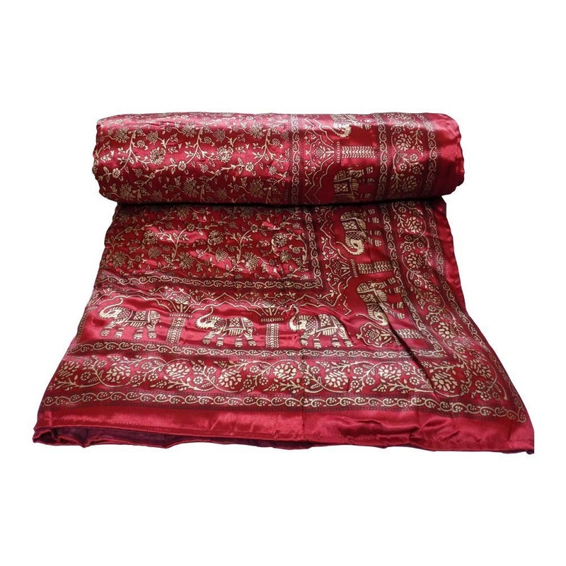SVT SVT Traditional Famous Jaipuri Beautiful Floral Print in Silk red Jaipuri RajaiRazaiQuilt SingleSingle Bed QuiltComforterAC QuiltAC Comforter  - Image 1