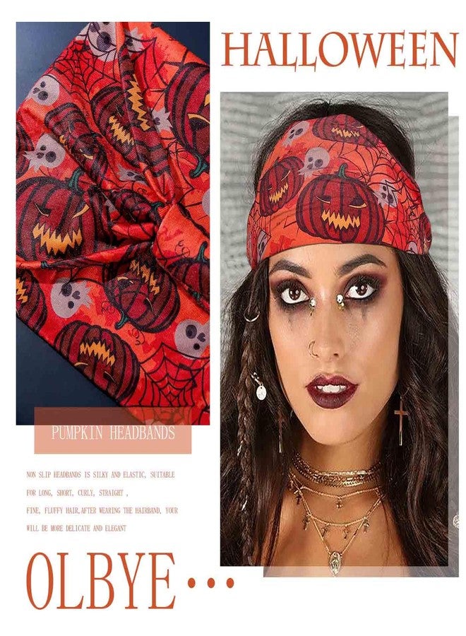 أولباي أطواق شعر أولبي للنساء، أطواق رأس عريضة معقودة، عمامة شبح، أطواق شعر مانعة للانزلاق، أغطية رأس مطاطية على شكل يقطينة للتمارين الرياضية، وشاح شعر لليوجا، إكسسوارات شعر للهالوين للنساء، 4 قطع (هالوين ب) - Image 4