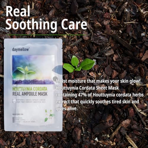 daymellow Sheet Mask 5PACK, Houttuynia Cordata Real Ampoule Masks, Face Sheet Mask, Heartleaf, Panthenol, Tea Tree, Hydrating, Acne, Soothes, Redness, Deep Moisturizing, Korean Skincare - Image 4