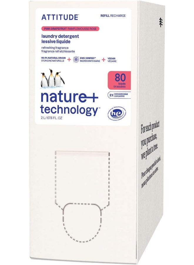 ATTITUDE Liquid Laundry Detergent Refill, EWG Verified, HE Compatible, Plant-Based & Vegan, Natural Laundry Soap, Pink Grapefruit Scent, 80 Loads, 67.6 Fl Oz - Image 1