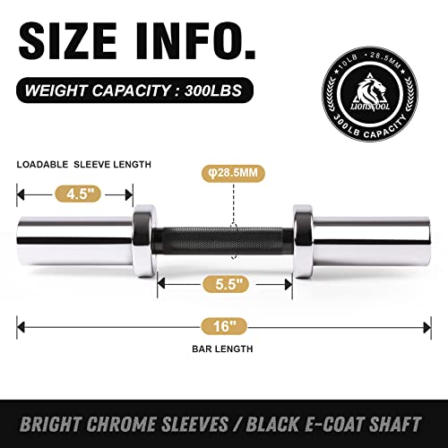LIONSCOOL 16"/20” Loadable Dumbbells Pairs in Commercial Grade, Heavy Duty Olympic Dumbbell Bar/Handle for Strength Training, Compatible with 2’’ Standard Plates (Silver Chrome, 16 INCH) - Image 3